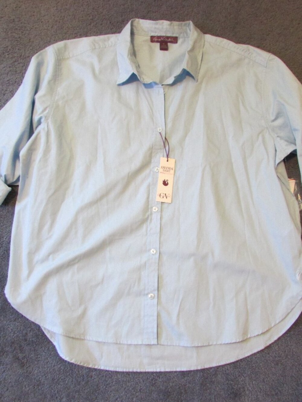 NWT gloria Vanderbilt 1X Baby Blue Amanda Button Front Shirt 3/4 Sleeve